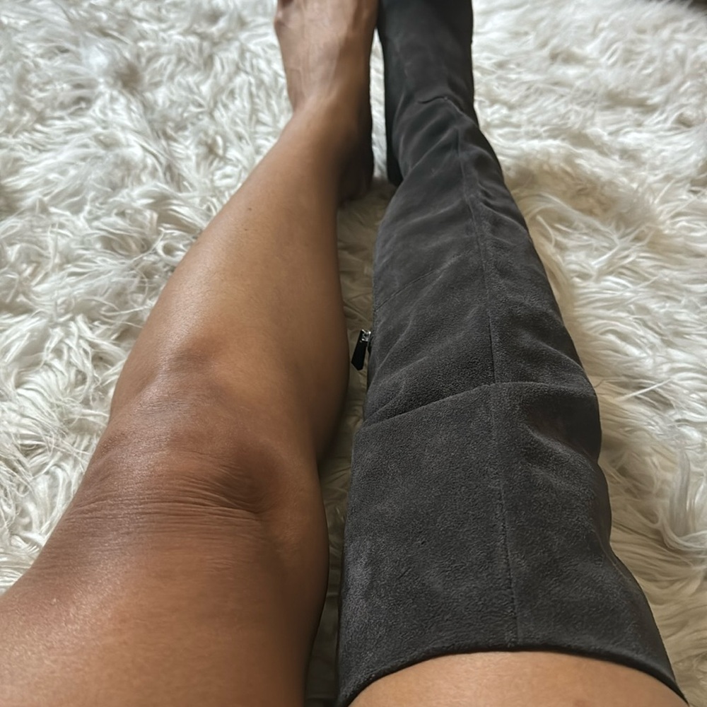 Vince Camuto over the knee dark gray suede boots